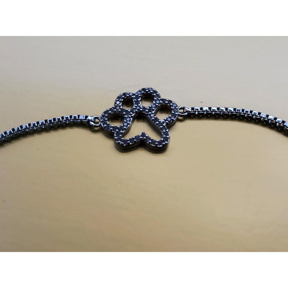 Dainty Silvertone Clear Crystal Paw Print Bolo Bracelet adj